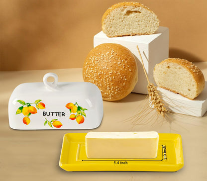 Lemon Butter Dish With Lid For Countertop Yellow Ceramic Butter Dish Large Butter Holder With Cover Butter Tray Painted Butter Holder Le Creuset Butterdish
