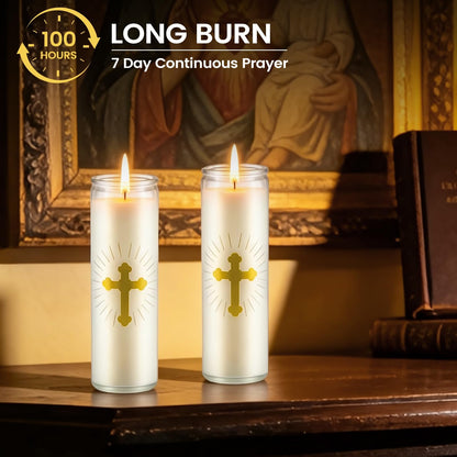ARQRHTLY 6 Pcs Natural Soy Wax Prayer Candles 7 Day Devotional Candle in Glass 100 Hours Long Burn Time Religious Catholic Christian Spiritual Decor for Memorials Vigil Church Home Altar Bless Novena