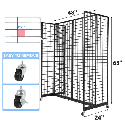 NectaCol Grid Gondola Unit, 4pcs 2'x 5' Grid wall Panels with Sturdy Frames, Gridwall Display Stand with Wheels, Craft Show Gridwall Display Rack, Art Display - Black