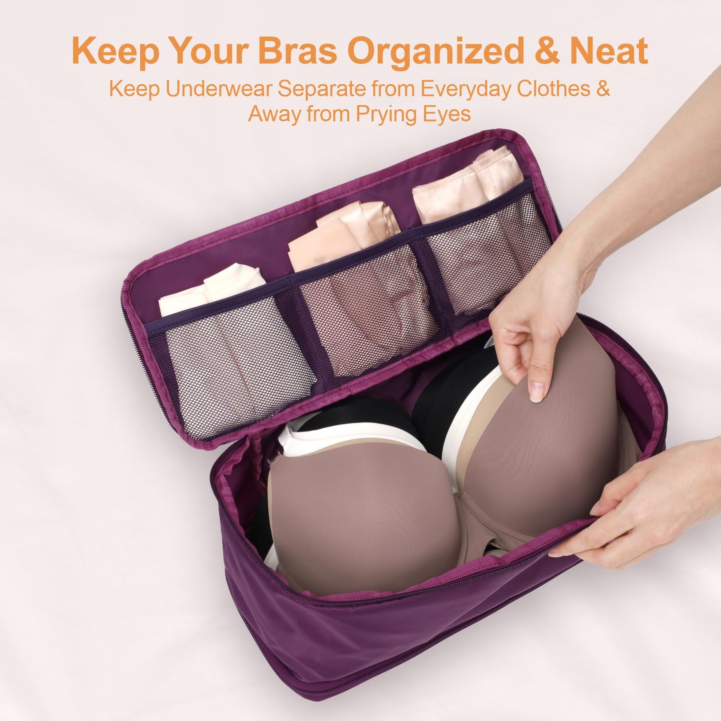 Cambond Travel Underwear Organizer Bag - 4-in-1 Lightweight Double Layer Bra Underwear Travel Bag Organizer, Portable Expandable Compression Packing Organizer, Packing Cubes for Women