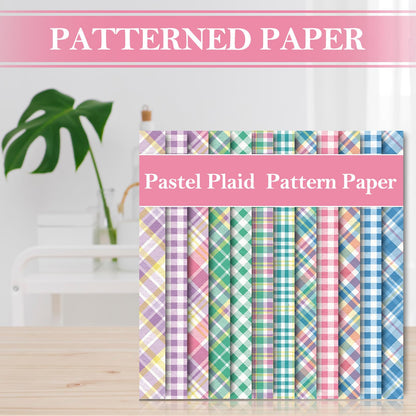 Whaline 24 Sheet Spring Pastel Plaid Pattern Paper 12 Designs Scrapbook Specialty Paper Easter Double-Sided Decorative Craft Papers for DIY Card Making Scrapbook Photo Album Decor, 11.8 x 11.8 Inch