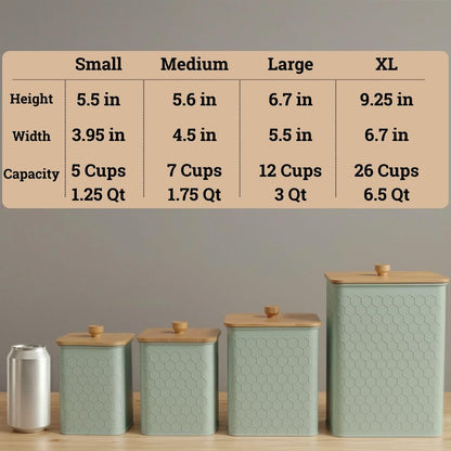 Kitchen Canisters for Countertop Set of 4 - Textured Iron Kitchen Canisters with Airtight Lids - Flour Sugar Canister Set - Flour and Sugar Containers Farmhouse - Coffee Jar for Counter - Green Jar x4