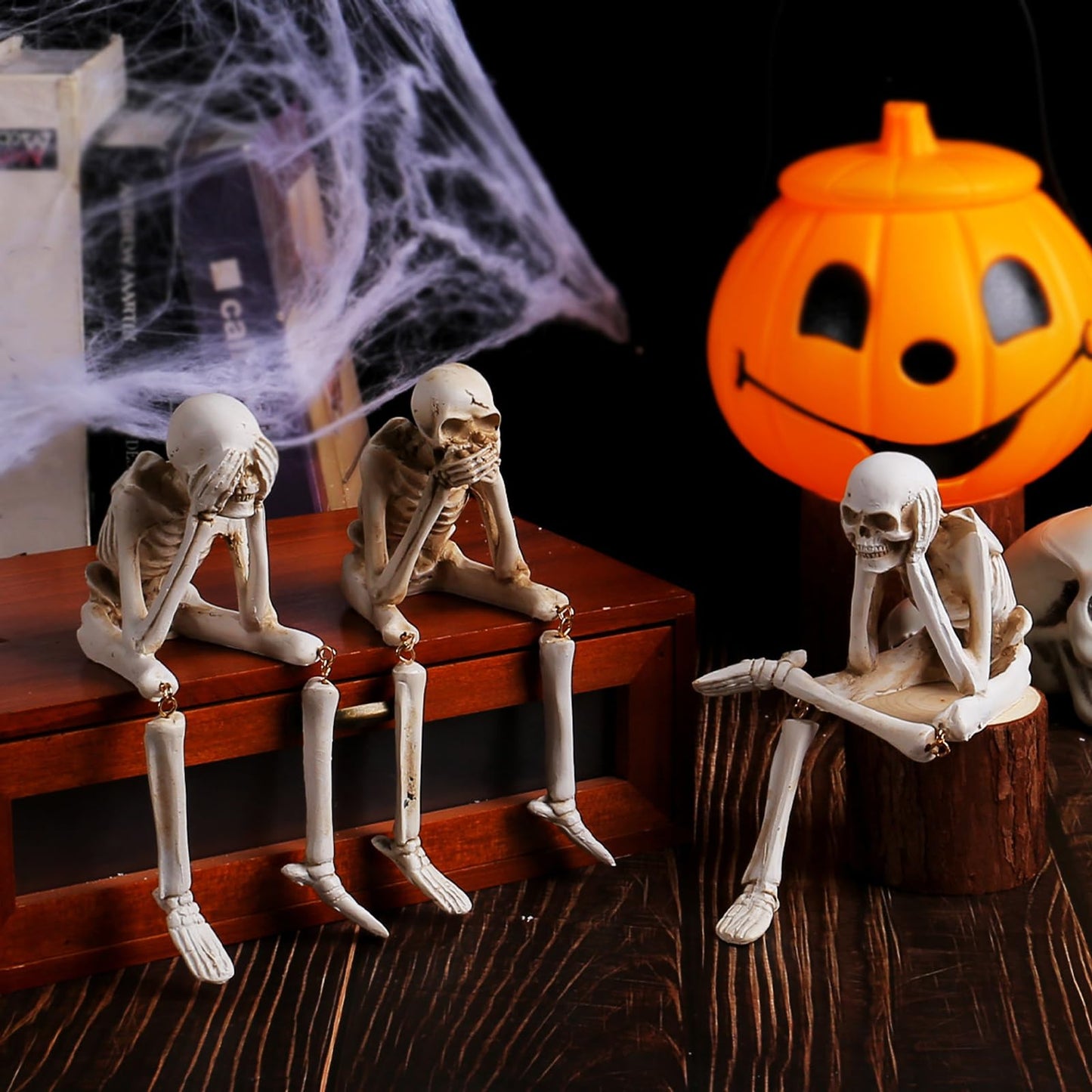 Arcticbird Set of 3 Halloween Skeleton Statues, See Speak Hear No Evil Halloween Skeleton Decorations, for Graveyard, Haunted House, Hallo-ween Decorations for Indoor and Outdoor