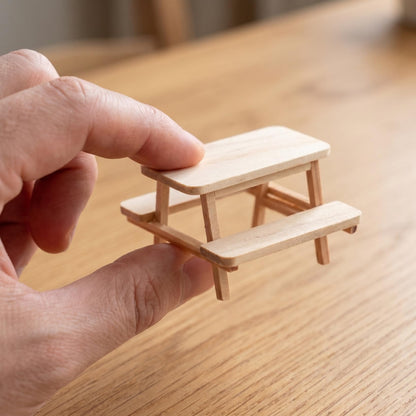 OATIPHO 1:12 Scale Mini Wooden Picnic Table, Unfinished Miniature Dollhouse Furniture Outdoor Accessories, Patio Desk Prop for Fairy Garden, DIY Crafts 3-4 Inch Figures