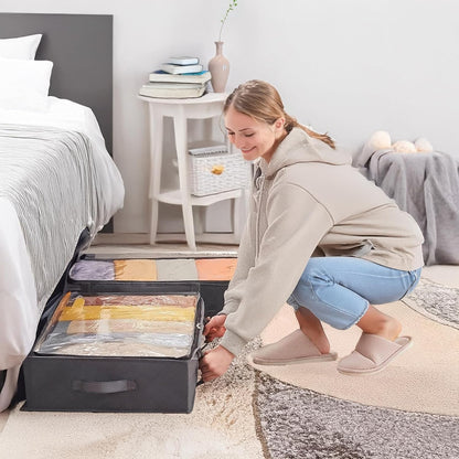 90L Under Bed Storage Containers by [Brand Name] - Foldable Organizers for Blankets & Towels | Grey, 4 Pack