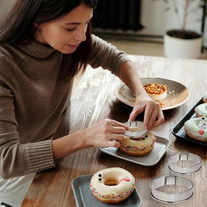 12 Pack 4 Inch Metal English Muffin Rings - Double Rolled Nonstick Pastry Mold with Silicone Brush for Baking