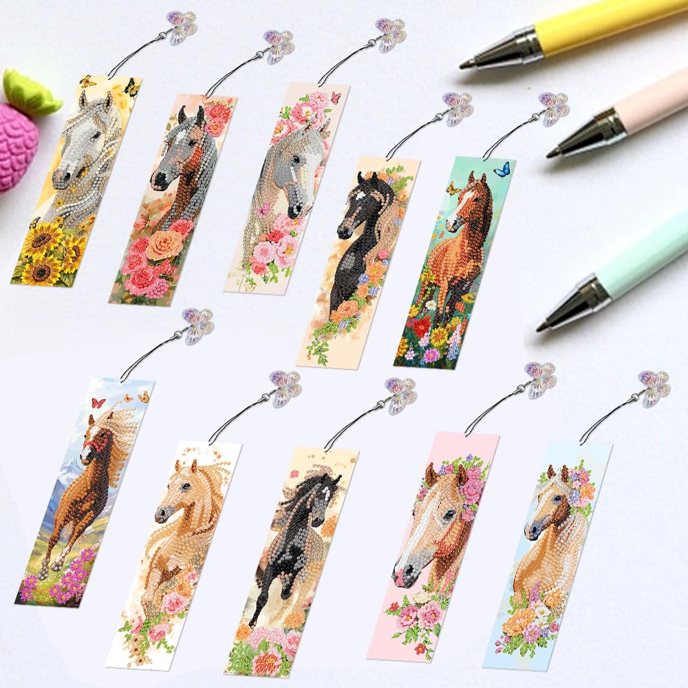 10PCS Diamond Art Bookmarks DIY Horses Diamond Painting Bookmarks for Book Lovers Adults Beginners DIY Crafts, Christmas New Year Graduation Birthday Gift