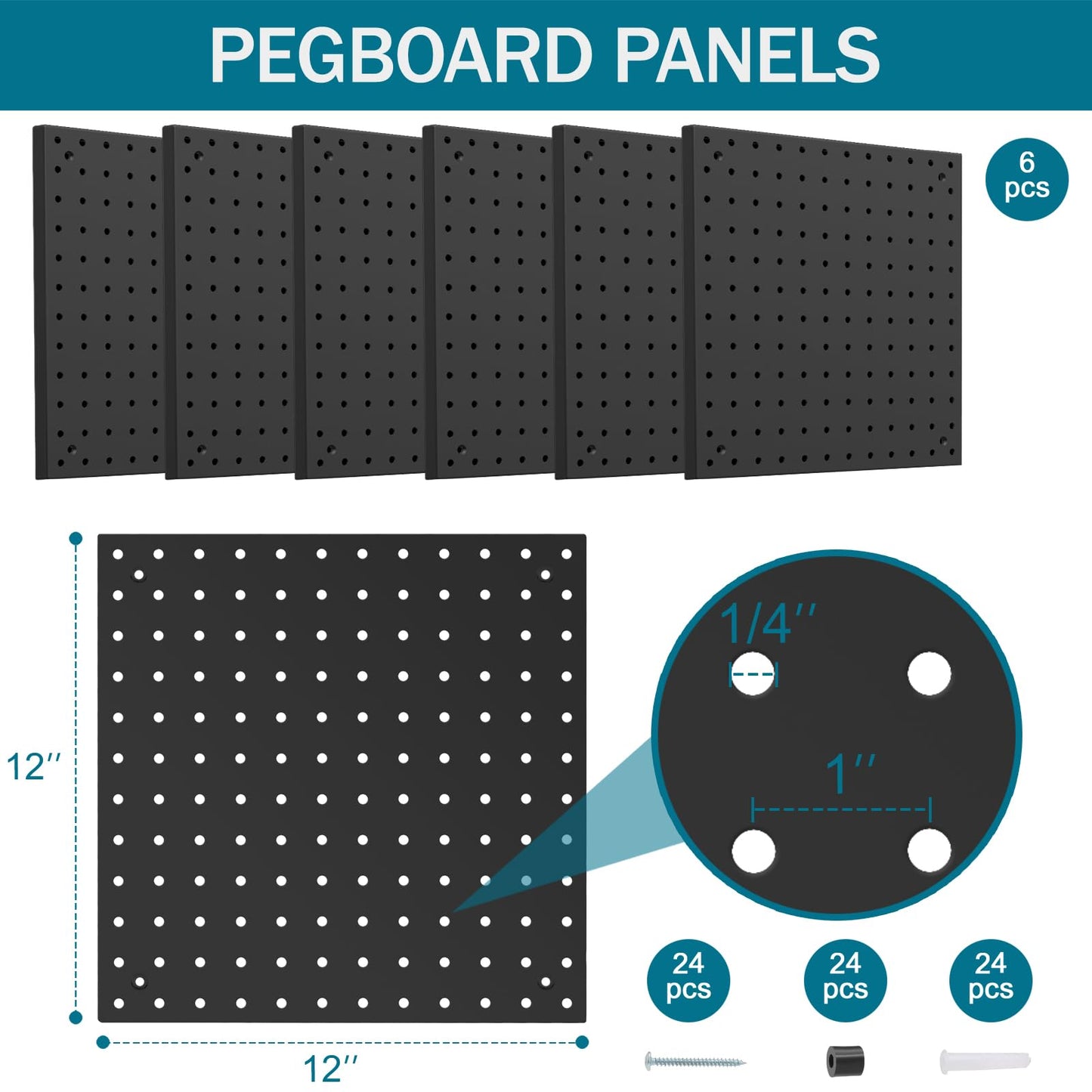 Daanxw Peg Board Kit, Includes Pegboard and Accessories,with Hooks and Bins,Peg Board Wall Organizer for Office,Ornaments Display,Crafts Organization (129, Black)