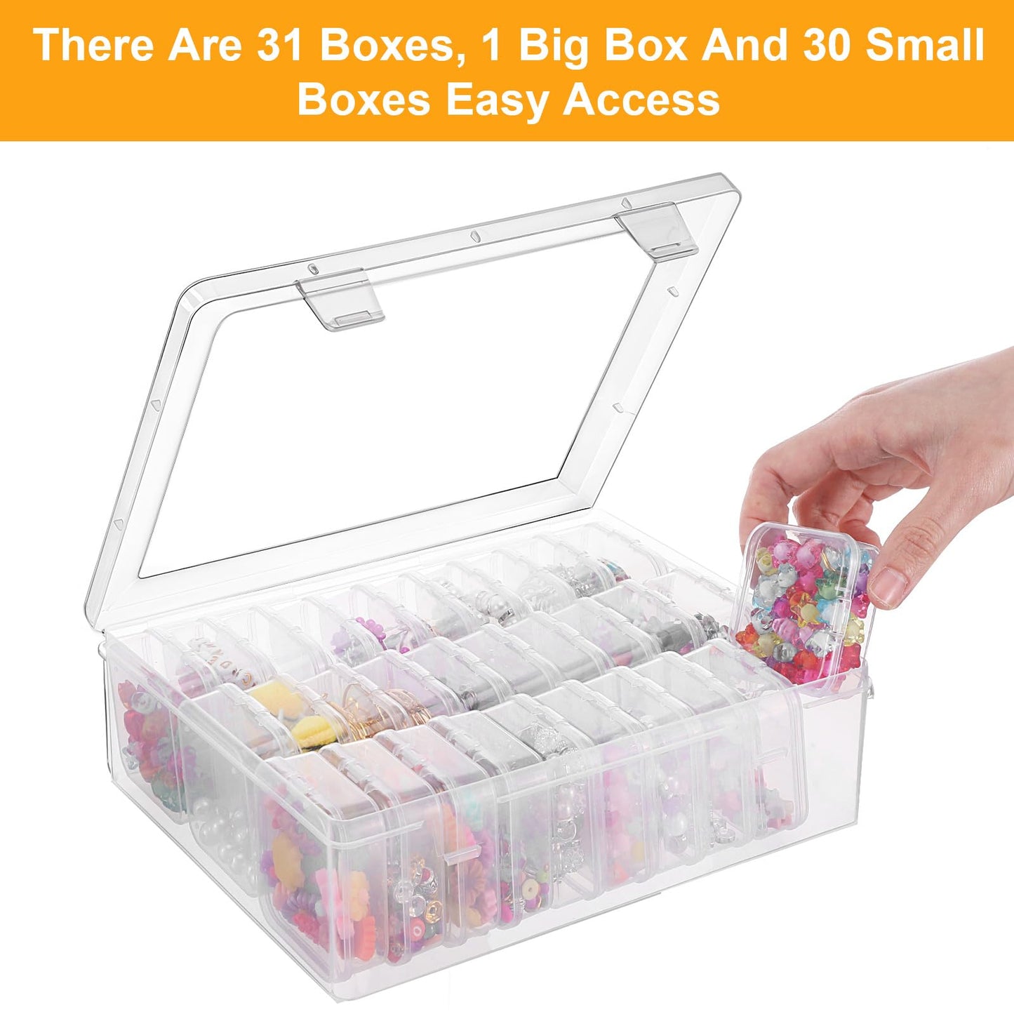 Bead Organizers with 30 Pcs Small Plastic Storage Cases Mini Clear Bead Storage Containers Transparent Boxes with Hinged Lid and Rectangle Clear Craft Supply Case