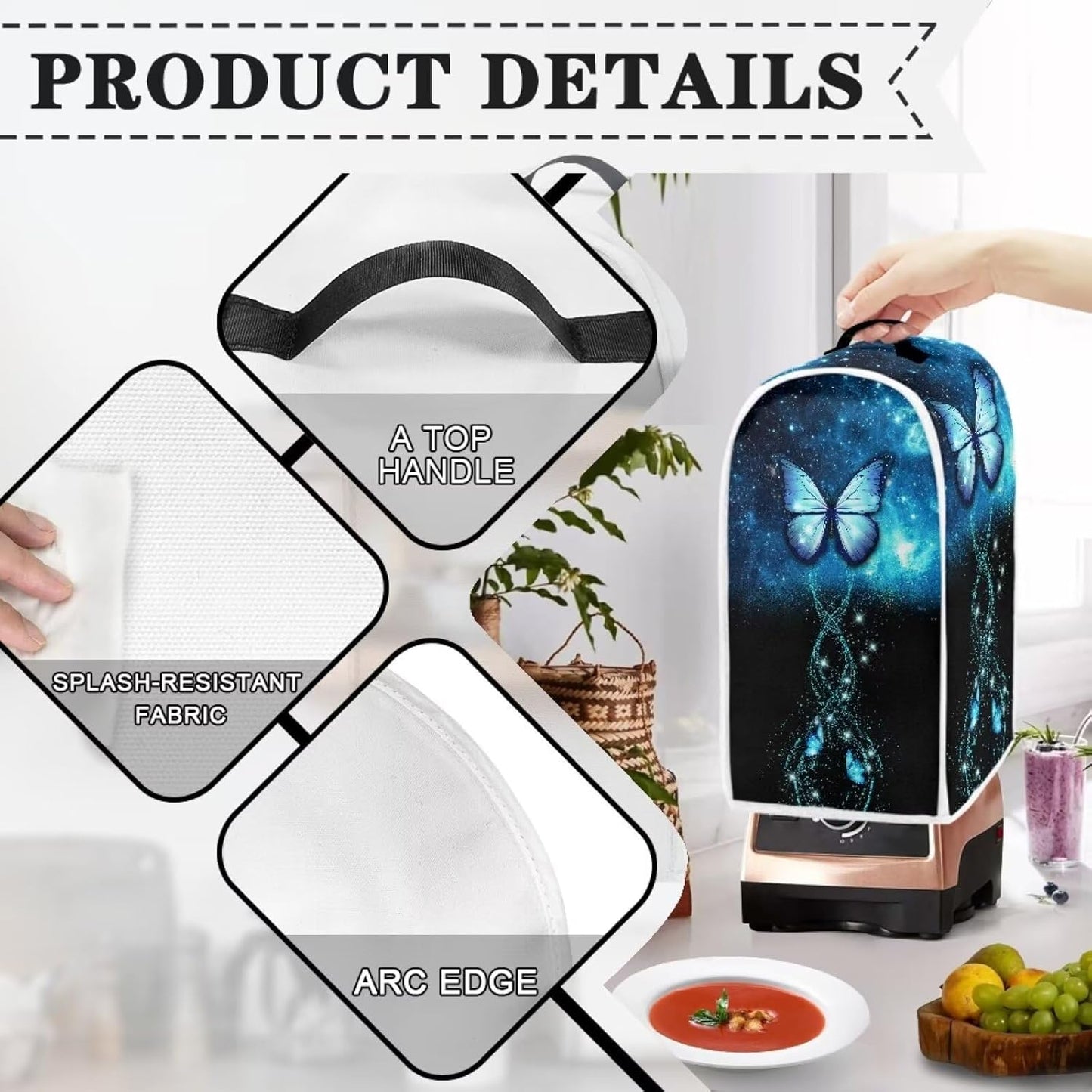 Blue Butterfly Print Blender Dust Cover, Kitchen Appliance Cover for Stand Mixer, Keep Your Kitchen Clean