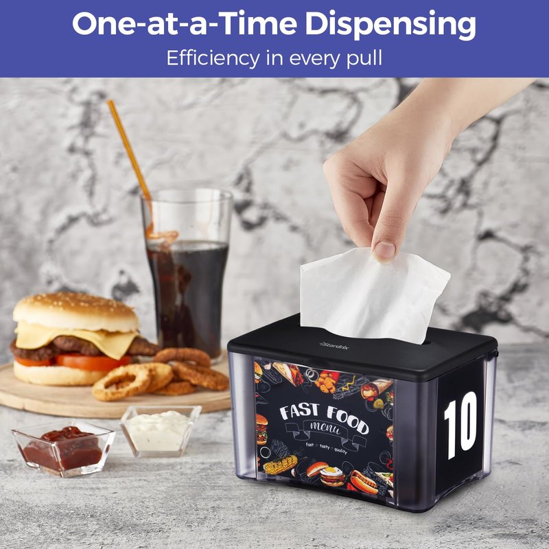 Stardrix 3-Pack Interfold Tabletop Napkin Holder, Spring Loaded Commercial Restaurant Napkin Dispenser with 4-Sided Marketing Insert Display, Easy-Access Black Napkin Dispenser for Counters & Tables