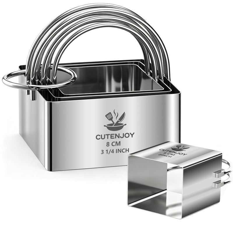 4 Pieces Square Cookie Cutters - 2inch, 2.25inch, 2.75inch, 3.15inch Stainless Steel Biscuit Cutter with Handle and Big Ring, Professional Baking Dough Cutter Tools for Cakes, Sandwiches