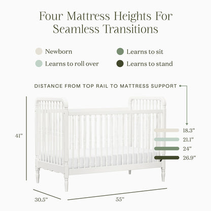 Namesake Liberty 3-in-1 Convertible Baby Crib - Greengurad Gold Certified - Wooden Convertible Baby Crib to Toddler Bed, Daybed - Durable & Easy to Assemble, 4 Adjustable Mattress Heights - Warm White