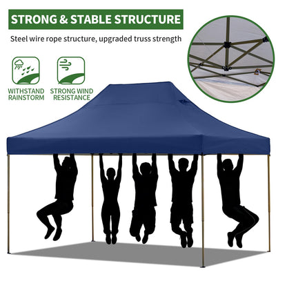 10x15 Heavy Duty Pop Up Canopy Tent, Outdoor Commercial Easy Up Canopy Outdoor Party Tents with 3 Removable sidewalls and Wheeled Bag for Events, Parties, Weddings (Navy Blue)