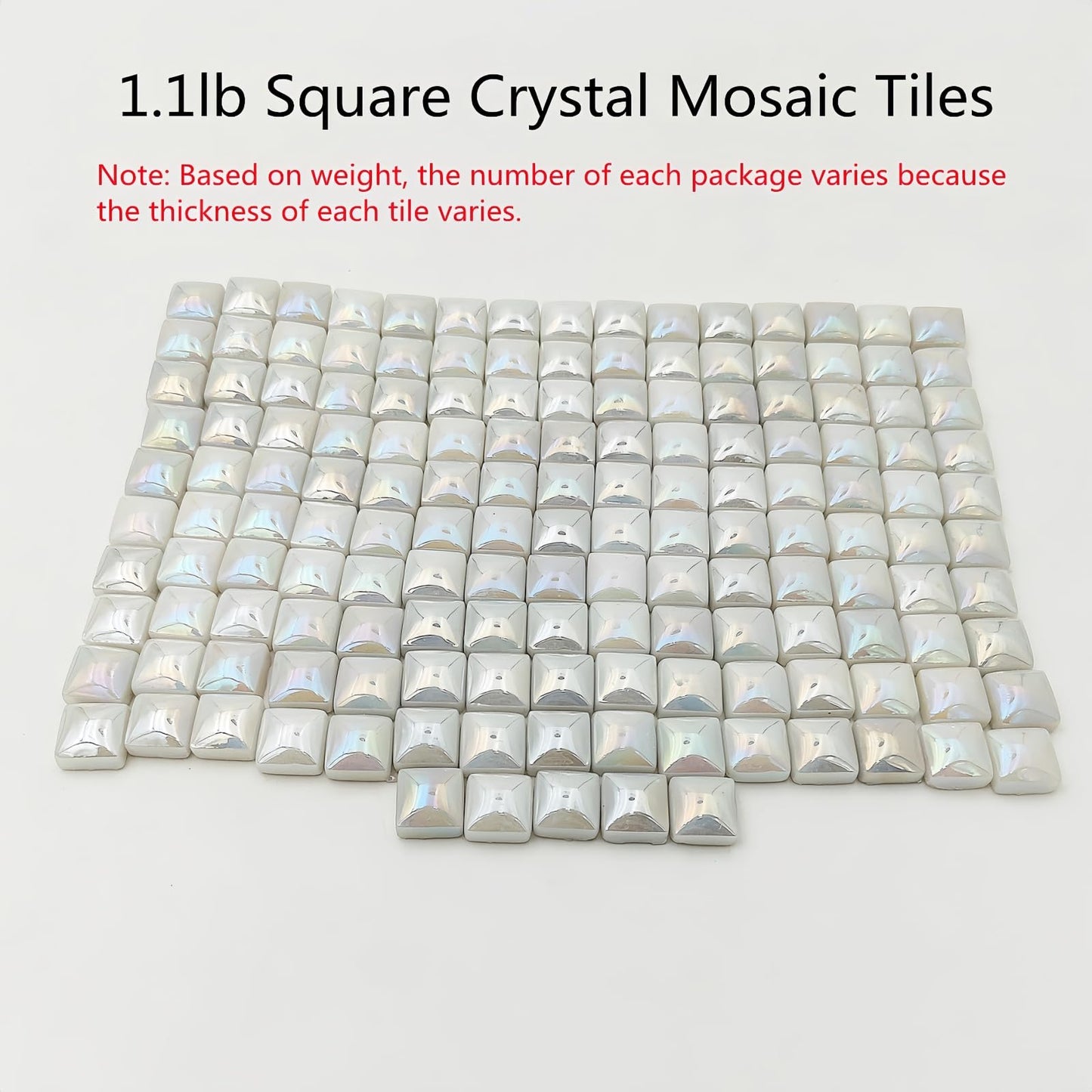 1.1lb Crystal Glass Mosaic Tiles for Crafts, 0.6"x 0.6" Square Mosaic Glass Pieces for Artwork,Garden Kit Decor (Plated White)
