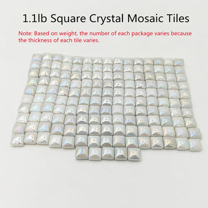 1.1lb Crystal Glass Mosaic Tiles for Crafts, 0.6"x 0.6" Square Mosaic Glass Pieces for Artwork,Garden Kit Decor (Plated White)