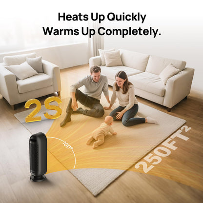 DUOMIY Space Heater for Indoor Use, 1500W Electric Heaters with 100° Oscillation, 1-12H Timer, Remote, Tower Heater Quick 2s PTC Ceramic Heating, Safety Heater for Office, Bedroom, Large Room (Black)