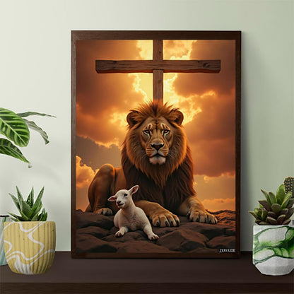 JXAVAXDE Diamond Painting (Frameless) Lion Lamb Sunset Clouds Cross Full Drill Diamond Art Kits Corlorful Diamond Painting Kits for Adults for Home Wall Decor 12x16in