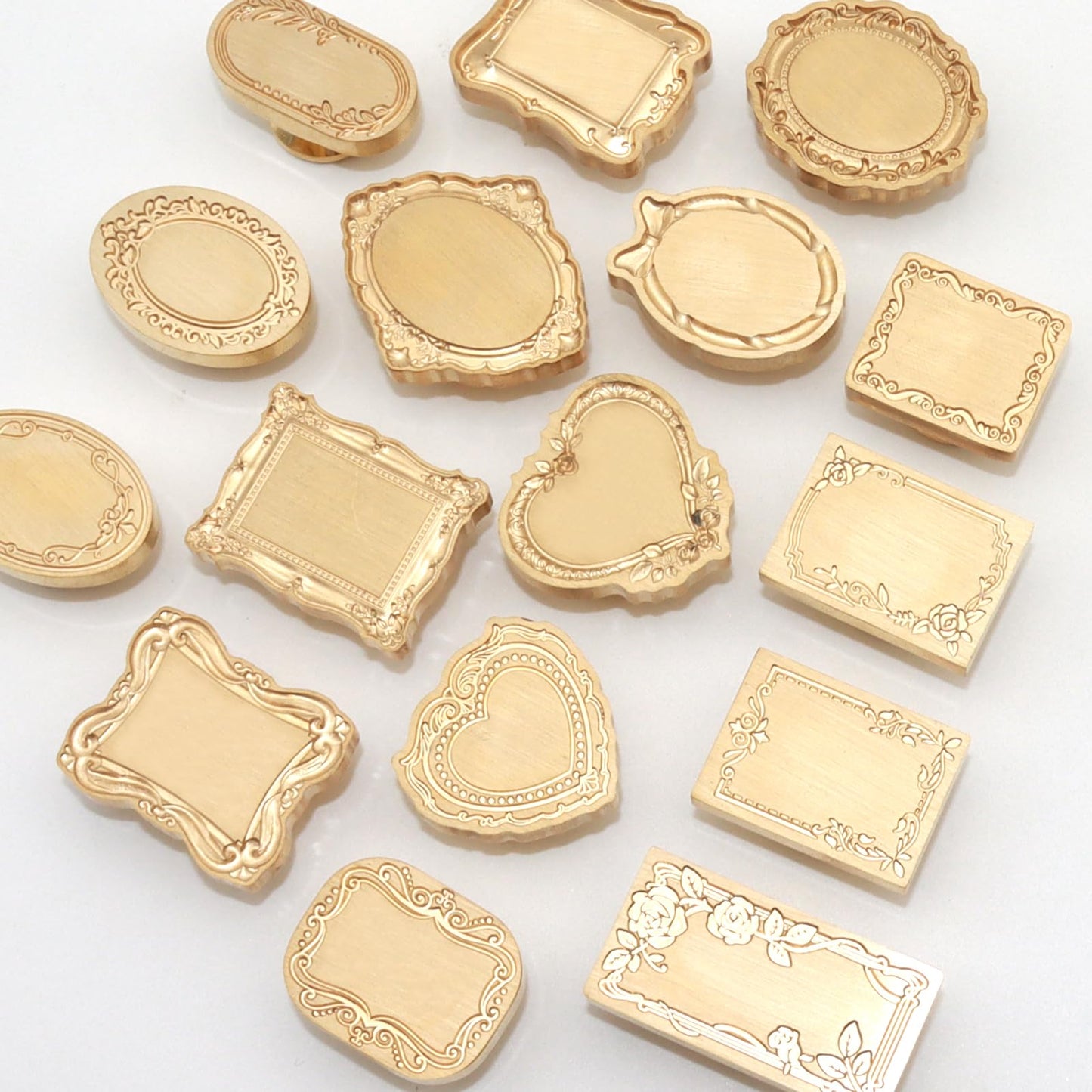 Andotopee 6-in-1 Vintage Embossed Frame Wax Seal Stamp Kit- Rectangle & Oval & Heart 3D Relief Photo Frame Seal Stamps with Wood Handle, Retro Sealing Wax Stamp for Wedding Invitations, Letters