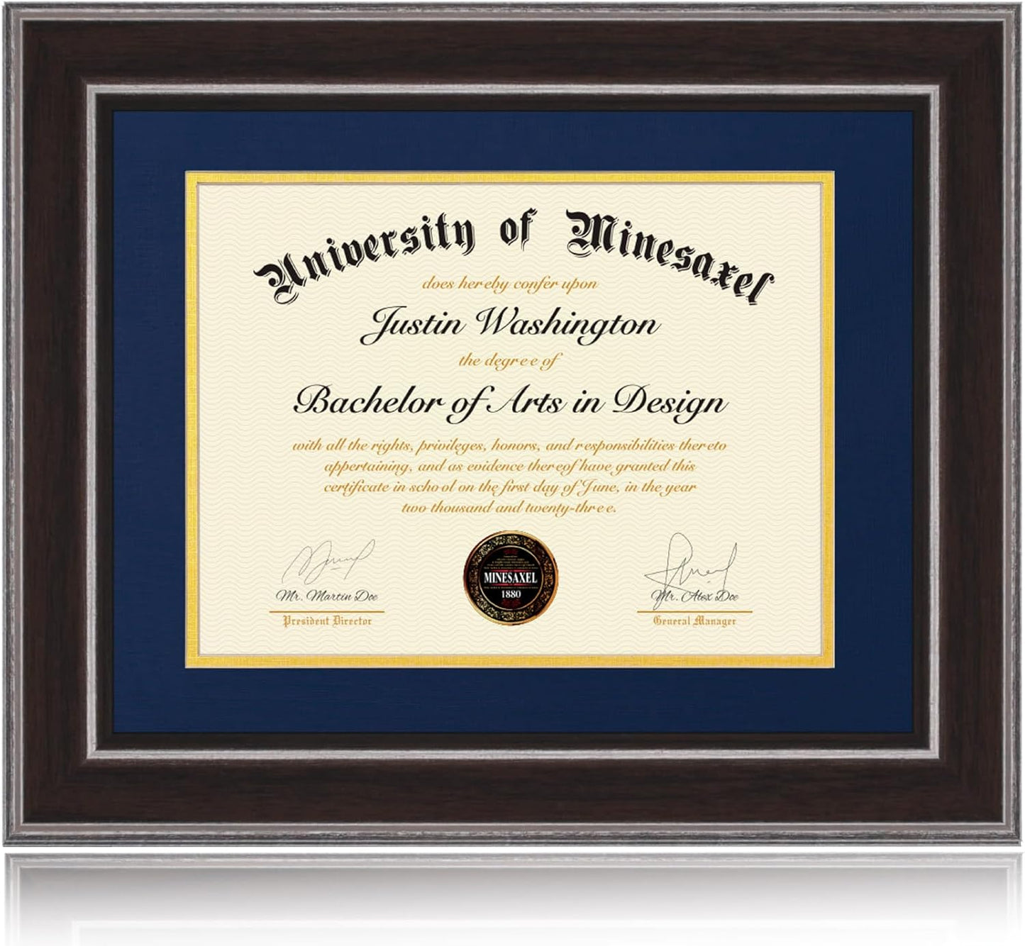 11x14 8.5x11 14 11 Diploma Frames with Blue Mat, Fits Degree Certificate Document, x Walnut Color Frame with Plexiglass