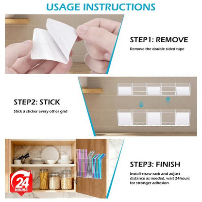 2Pack 9.5" Large Acrylic Straw Holder for Cabinet Door – Kitchen Cabinets Straws Organizer, Reusable Tumbler, Small Kitchens Accessories Storage Container (Transparent)