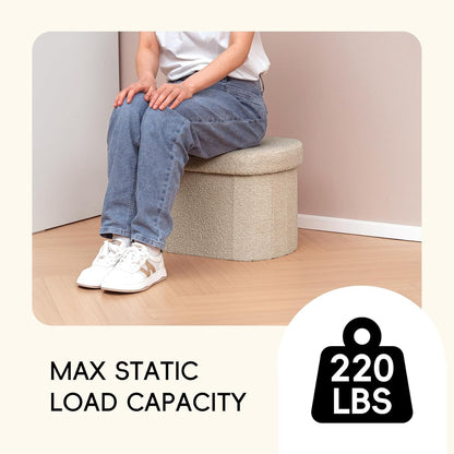 16.1"x12.2"x12.2" PINPLUS Storage Ottoman Boulce Tufted Folding Small Ottomans Bench Foot Rest with Storage (Beige)
