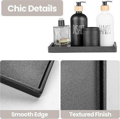 Bathroom Vanity Tray, Black Ceramic Organizer Tray for Counter, Rectangle Soap Dispenser Tray for Bathroom and Kitchen