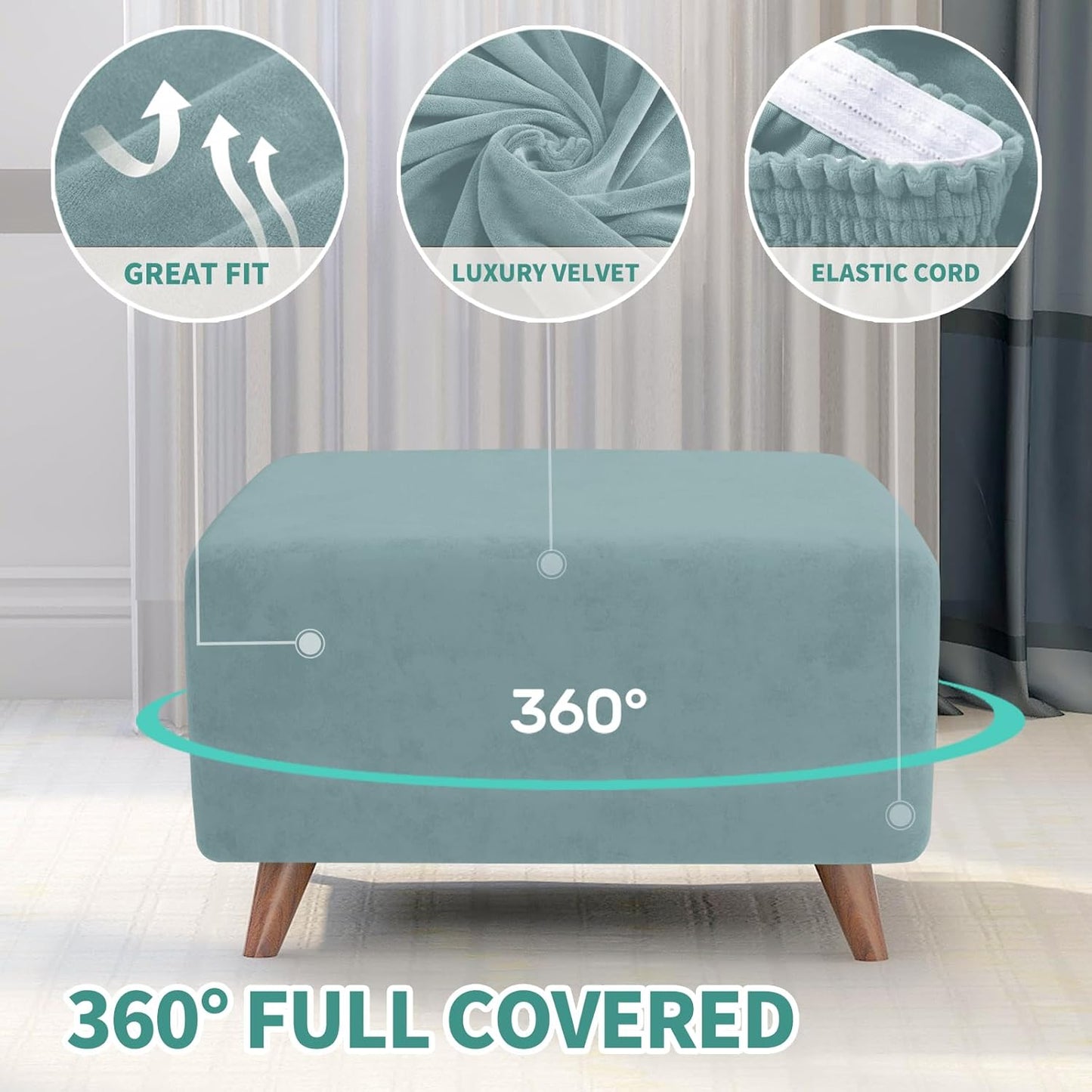 XX-Samll, MAXIJIN Velvet Ottoman Cover Rectangular Stretch Square Ottoman Covers Slipcover Rectangle Washable Foot