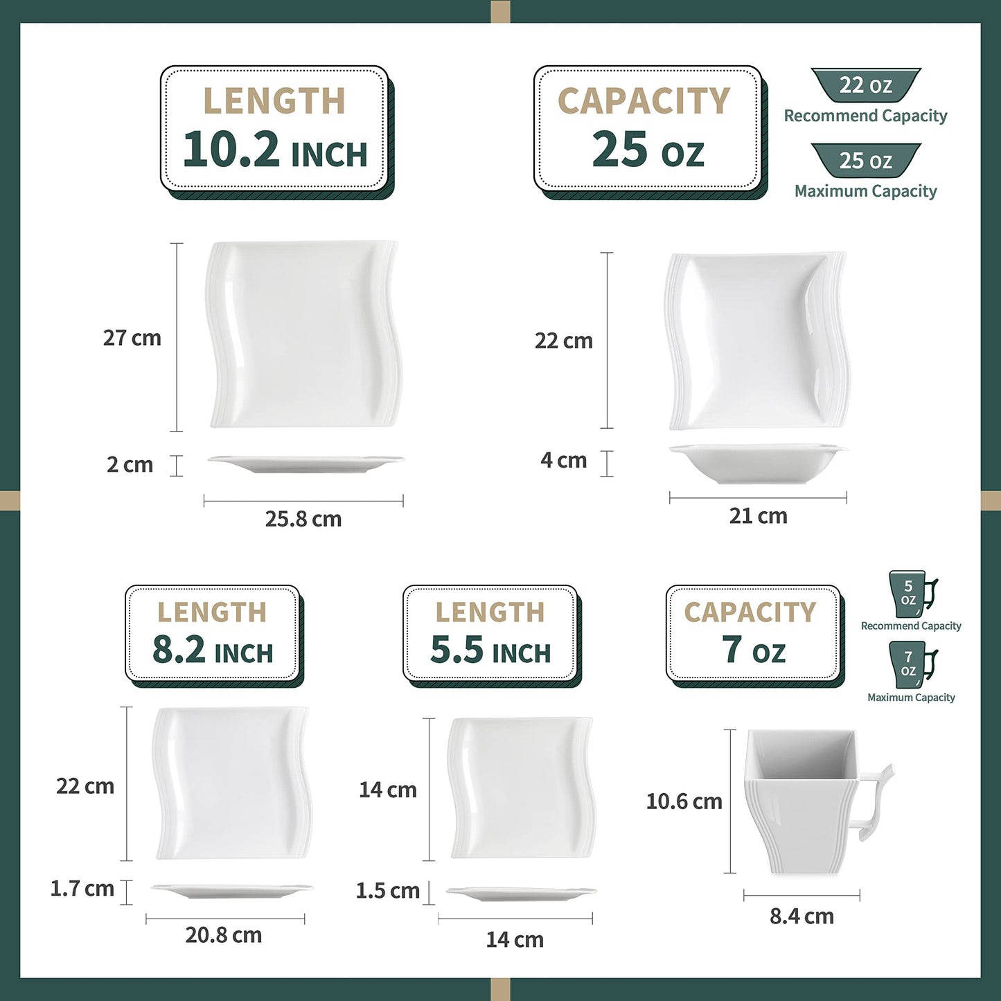 MALACASA 30 Piece Ivory White Dinnerware Sets Bundle with 26 Piece Plates and Bowls Sets, Series FLORA