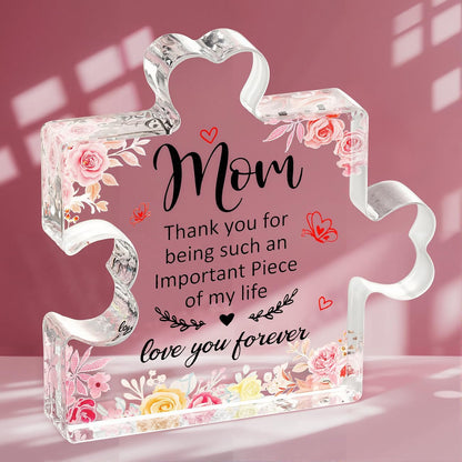 Countertop, Emibele Gifts for Mom, Mom Birthday Gifts, Decorative Engraved Acrylic Block Puzzle Piece Plaque for Mom