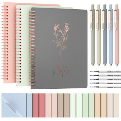 Nicpro Cute Spiral Notebook Stationary Set For Women, Bible Journal Set, 3PCS A5 Spiral Notebook, 5 Gel Pens, 5 Refills, 800 Sticky Notes, Gift Box, Aesthetic Gift Set for Study Office School Supplies