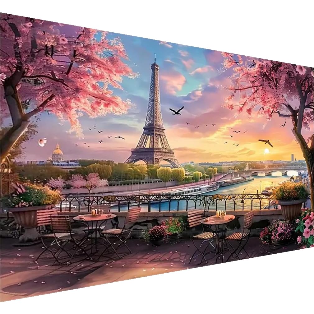 5D Large Diamond Art Painting,Eiffel Tower Diamond Art Kits for Adults,DIY Full Drill Crystal Rhinestone Arts and Crafts,Cityscape of Paris Art Painting with Diamond Home Wall Decor 27.5 X 15.7inch