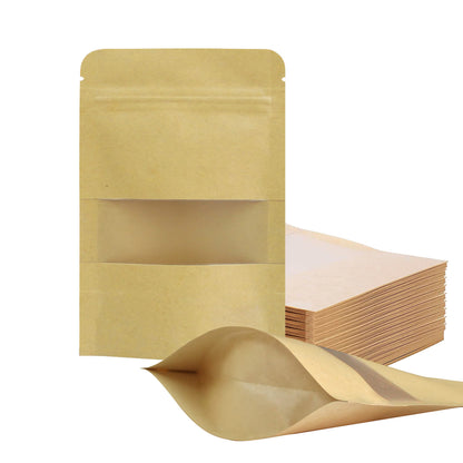 FireKylin 100 Pcs Paper Bags Resealable bags 3.5" x 5.5" Zipper Food Storage Bags, Stand Up, with Matte Window, Reusable, Sealable, for Packaging Products