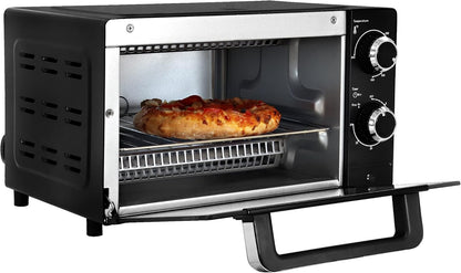 Total Chef 4 Slice Toaster Oven, Compact Kitchen Appliance for Pizza, Bake, Toast, Broil, Black and Stainless Steel