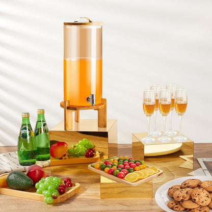 Jolboldy 3 Pcs Gold Acrylic Risers Display Stands, Mirrored Nesting Cube Boxes Pedestal for Figures Collectibles, Jewelry Purse Wallet Showcase Blocks, Buffet Risers Food Display Catering Dessert Cake
