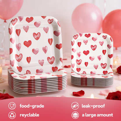 Glinarious Valentines Day Plates and Napkins Sets, Square Valentine Plates 9" Heart Plates 7" for Valentines Day Party Decorations