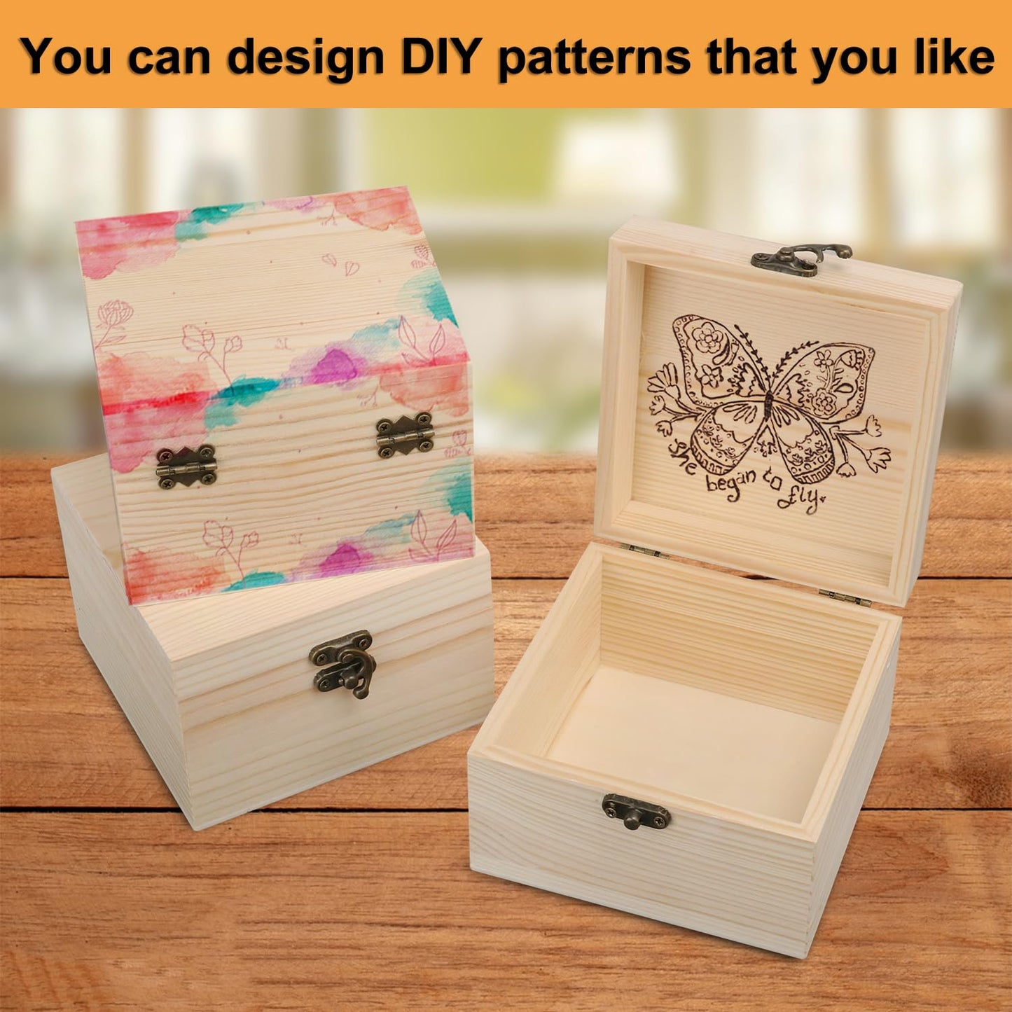 GNIEMCKIN 10 Pack Wooden Box, Unfinished Unpainted Wood Boxes for Crafts, DIY Projects, and Jewelry Storage (4.7x4.7x3.15 inch)