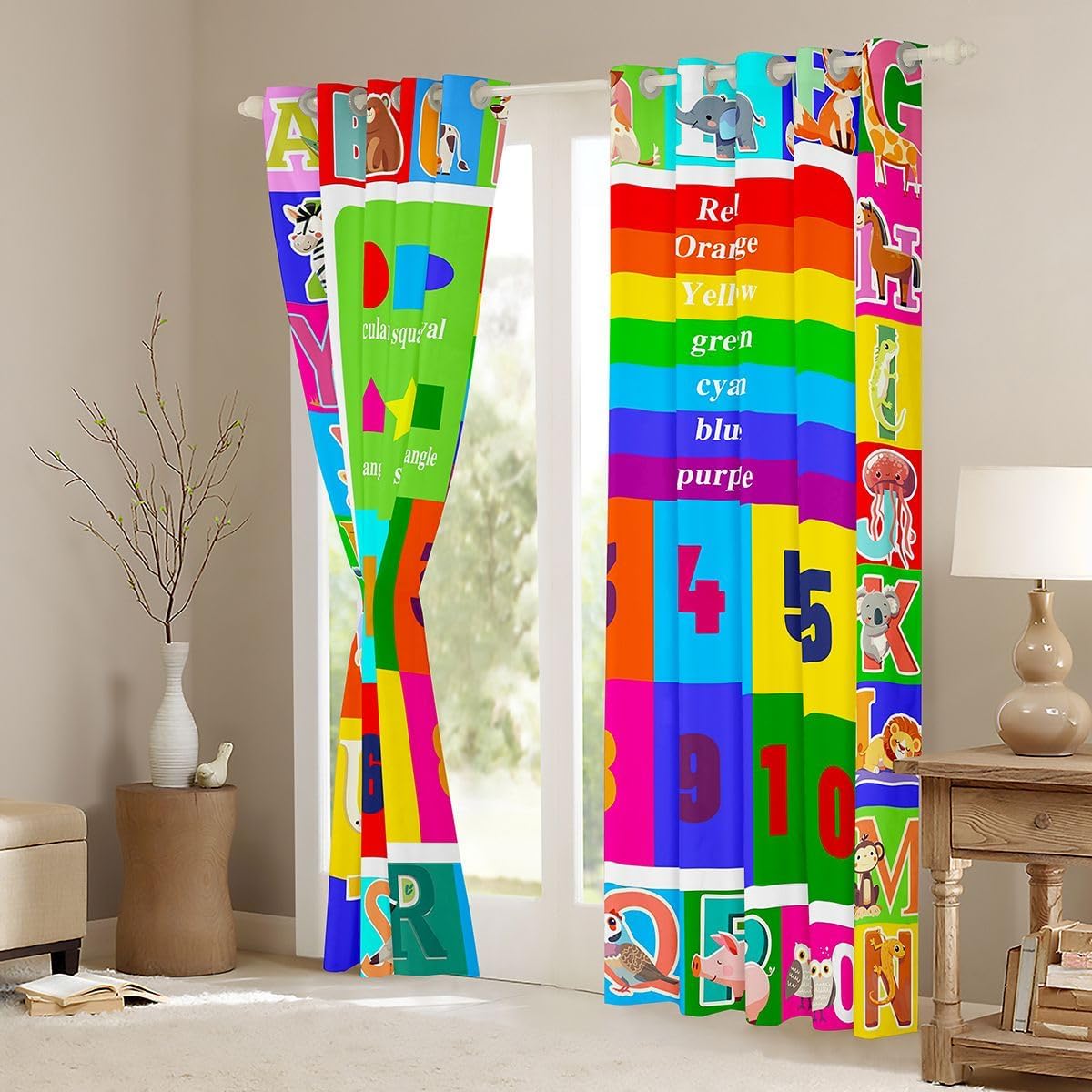 42"x63" Feelyou Kids Educational Curtains for Bedroom Playtime Collection ABC, Numbers and Shapes Learning Thermal