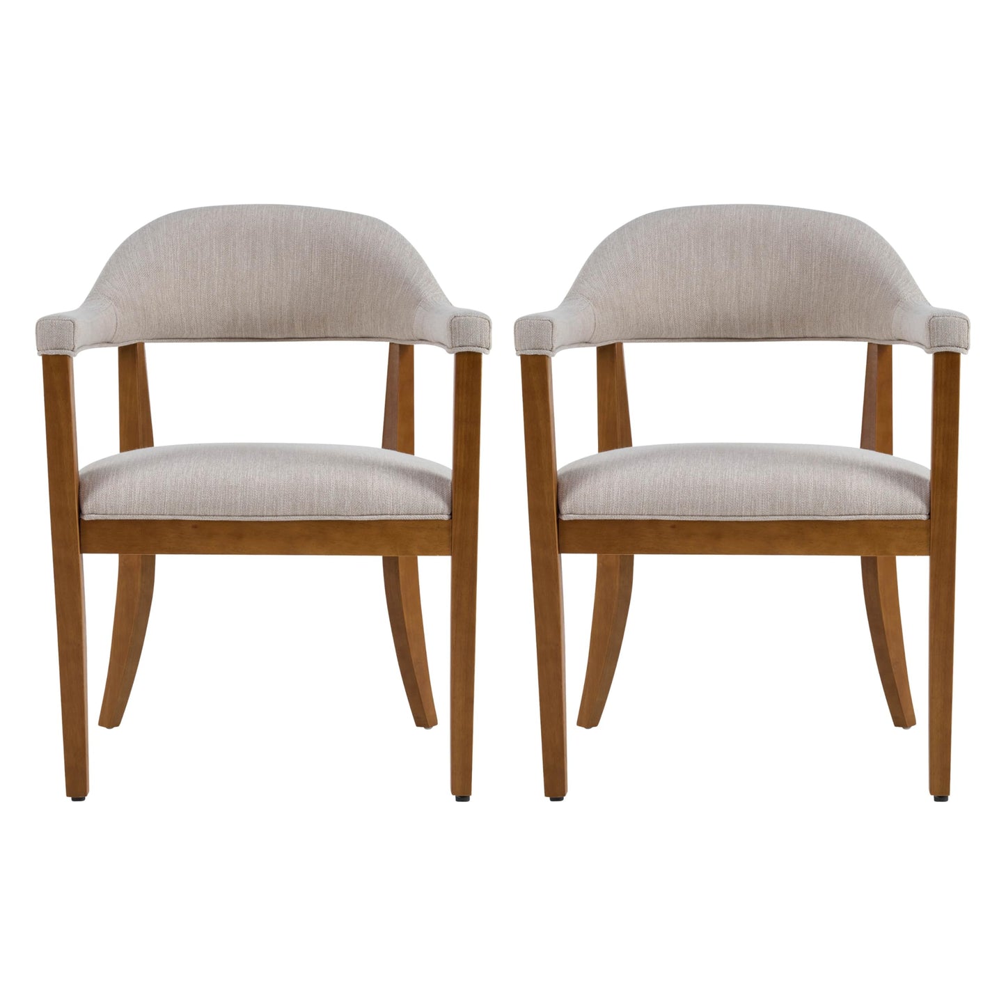 Christopher Knight Home Moren Upholstered Dining Chairs Set of 2, Sturdy Rubberwood Dining Chair with Armrest, Kitchen Chairs with Comfy Curved Backrest, Extra Seat for Dining Room, Beige + Walnut