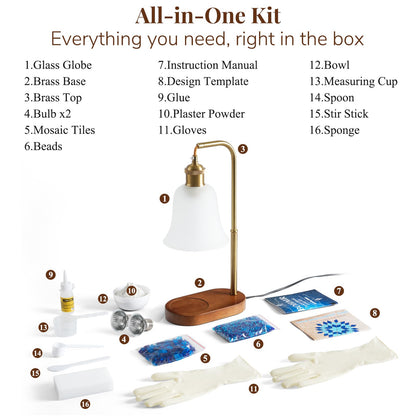 DIY Turkish Mosaic Candle Warmer Lamp Kit, Stained Glass Wax Melt Warmer Lamp Making Kit- Easy,Fun, No Experience Needed, Mosaic Art &Craft Project Kits for Adults &Teens, Make Your Own Lamp, Blue