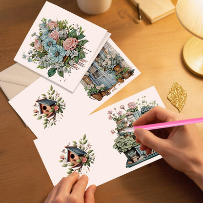 JZHYOAN 6pcs Diamond Art Blessing Greeting Card Set Happy Birthday Diamond Painting Greeting Cards with Envelope DIY House Folding Greeting Card for Birthday Friends Holiday Gift