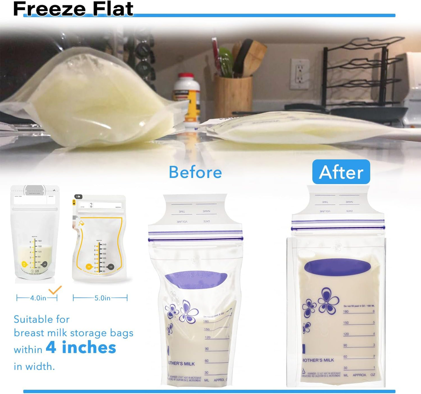 Ugotfeels Space(2 Pack) Breastmilk Storage Container with Freezer Flattener Kit to Flatten Standing Breast Milk Bags