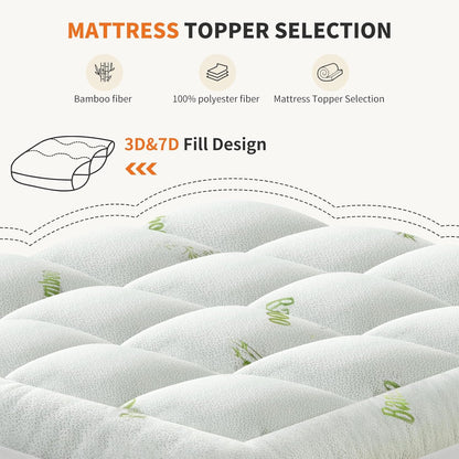 Sweetcrispy Ultra Soft Mattress Topper - Queen Size Bamboo Viscose Pillow Top for Cooling Comfort & Back Pain Relief, Green
