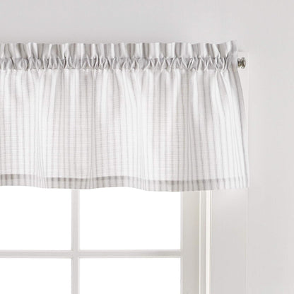 Martha Stewart Ticking Stripe 3-Piece Window Curtain Set - Valance and Tiers, White Grey
