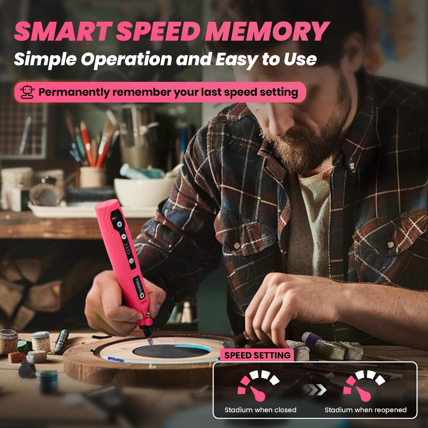 HARDELL Mini Cordless Rotary Tool, 5-Speed 3.7V Rechargeable Rotary Tool Kit with 69 Accessories, USB Charging Multi-Purpose DIY Tool for Sanding, Polishing, Drilling, Engraving(Pink 69pcs)