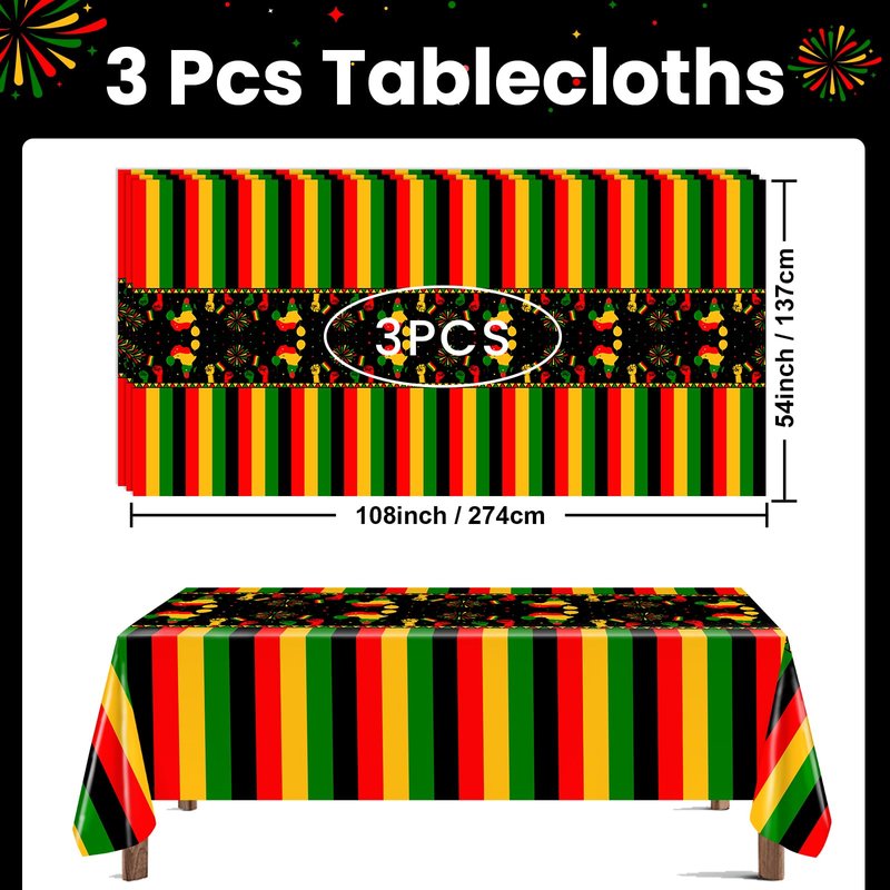 Avezano 3 pcs Black History Month Table Cloth Plastic Disposable Black History Decorations 108 x 54 Inch African American Juneteenth Holiday Decorations
