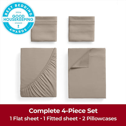 Mellanni Extra Deep Full Sheets - Hotel Luxury Bedding Set | Ultra Soft, Cooling & Stain Resistant (Full, Tan)