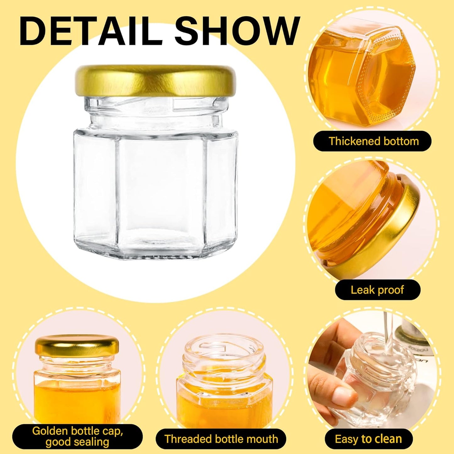 Lids-1.5oz,48 pack GIVAMEIHF Mini Glass Honey jars with Honey Jars,Small Honey Jar with Dipper,Thank You Tags,Jutes