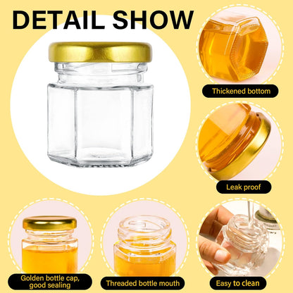 Lids-1.5oz,48 pack GIVAMEIHF Mini Glass Honey jars with Honey Jars,Small Honey Jar with Dipper,Thank You Tags,Jutes