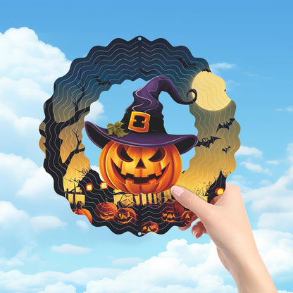 Hanging Halloween Metal Wind Spinner Witch's hat Wind Spinners 3D Hanging Skull Pumpkin Metal Wind Spinner for Halloween Yard Garden Outdoor Indoor Art Decor